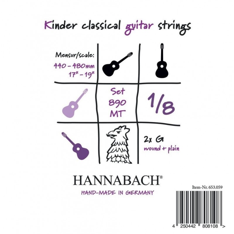 Hannabach 7165140 Struny do gitary klasycznej Serie 890 1/8 Gitara dziecięca Menzura: 44-48 cm